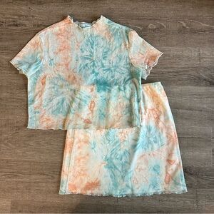 Tie-Dye Two-Piece Crop Top & Skirt Set - Aqua & Peach